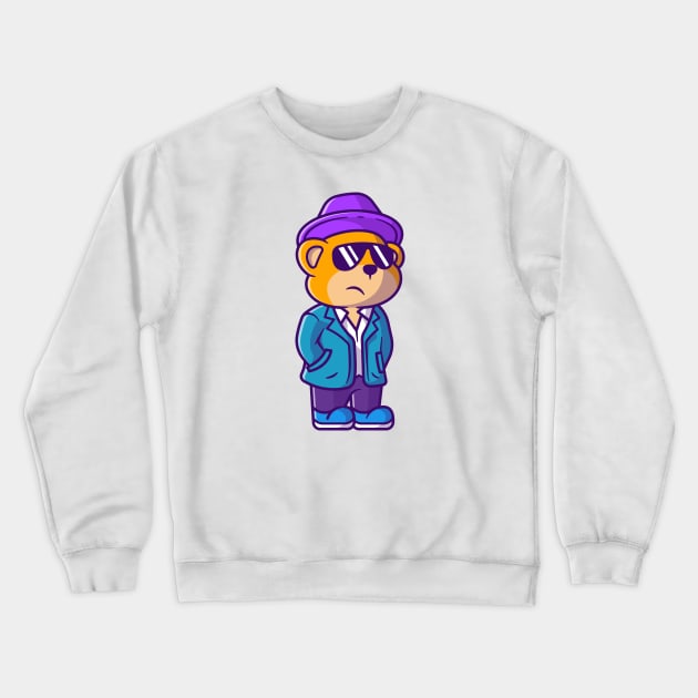 Cute Detective Bear Cartoon Vector Icon Illustration Crewneck Sweatshirt by Catalyst Labs